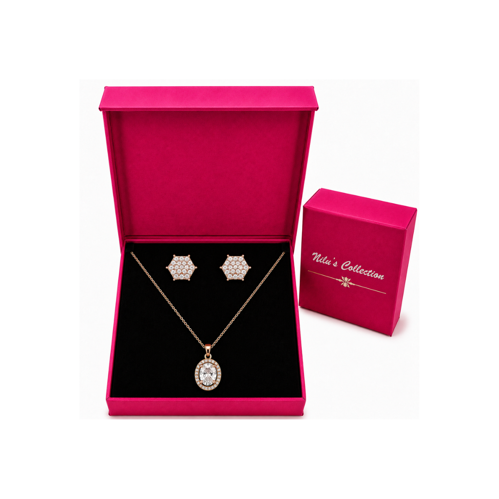 Rose Gold Pendant & Stud Earrings Gift Set Fore Women