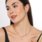 Rose Gold Plated Floral Leaf Necklace Set