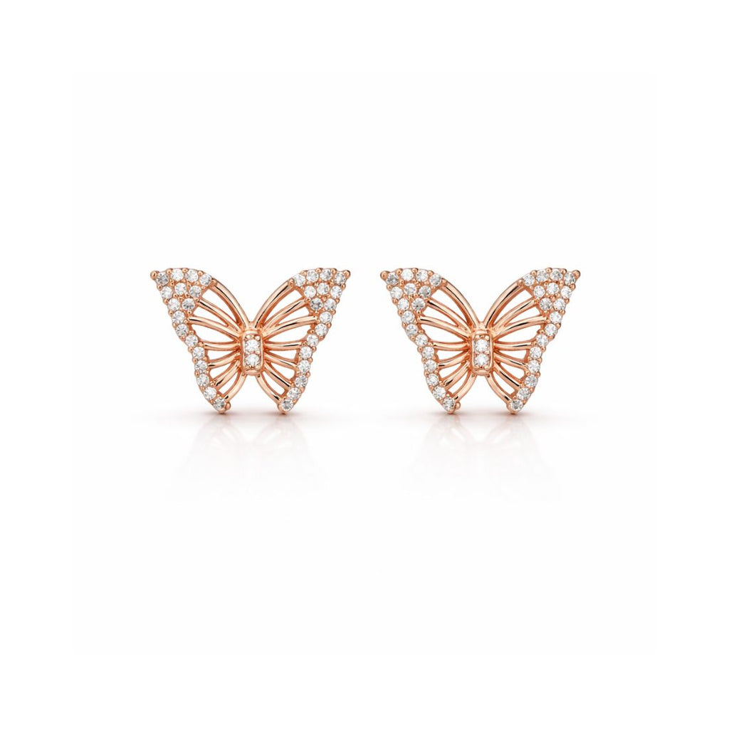 Rose Gold Butterfly Stud Earrings for Women