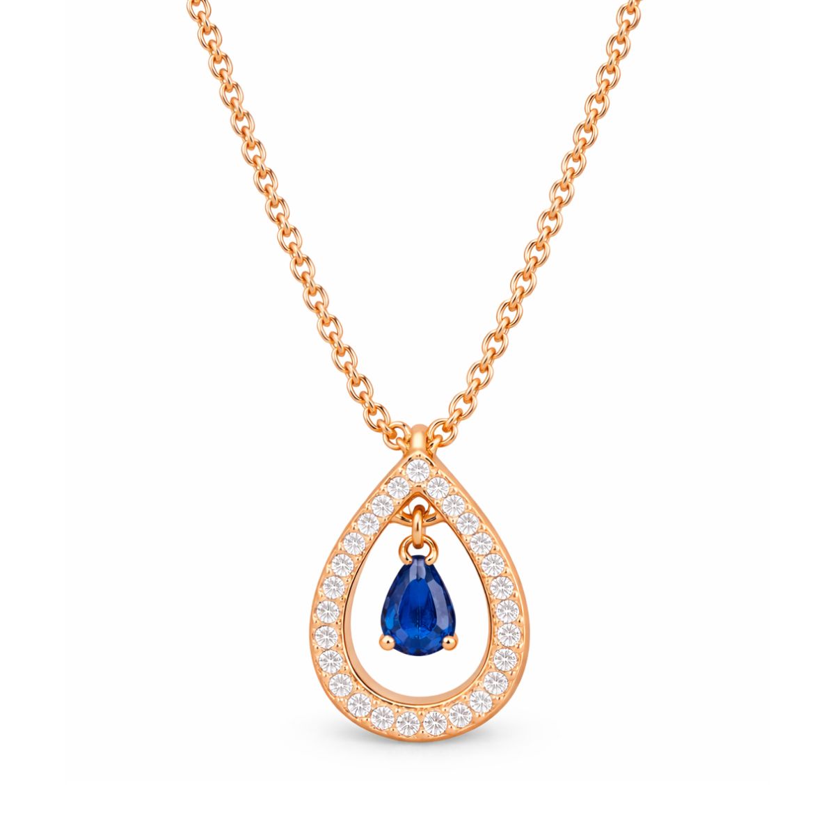 Nilu's Collection Rose Gold Plated Blue Stone Pendant Necklace with American Diamonds For Women And Girls | Anti-Tarnish |nAnti-Allergy|Office Wear| Gift For Her