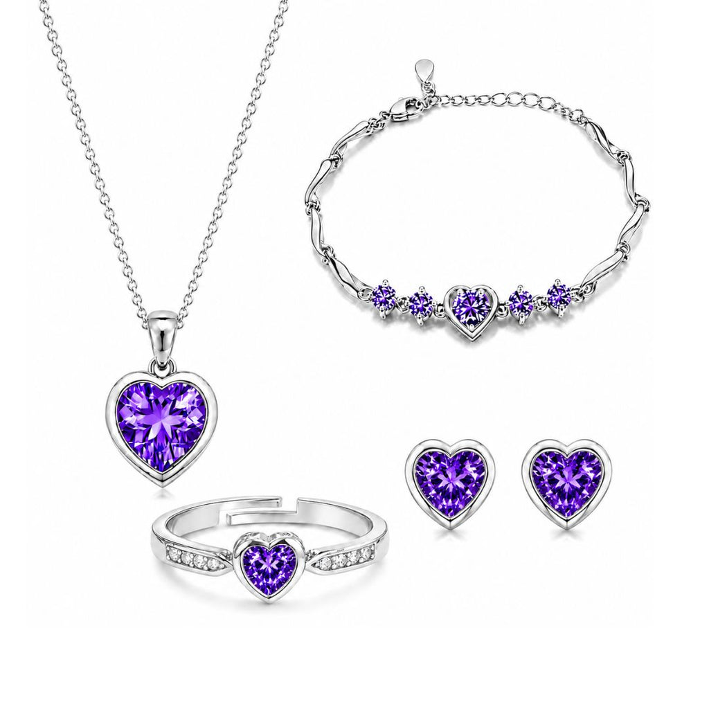Silver Purple Heart Jewelry Set