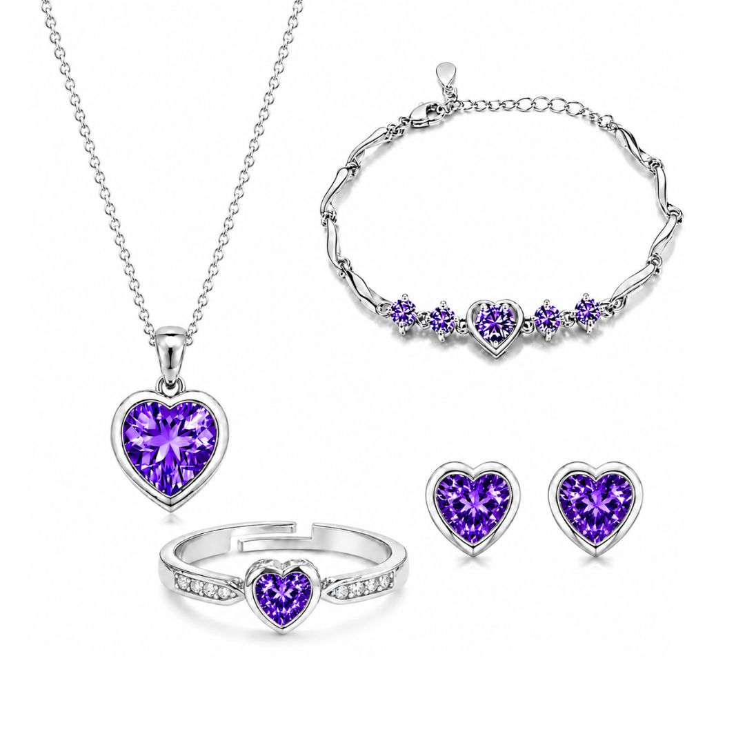 Silver Purple Heart Jewelry Set