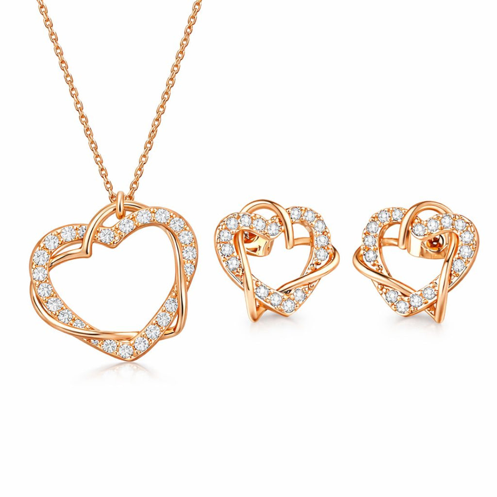 Rose Gold Plated Heart Shape Pendant With Matching Earring