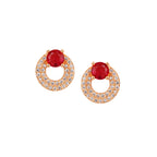 Rose Gold Plated Red Ruby Stone Pendant Necklace and Earring Set for Women and Girls