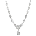 Stylish Silver Plated American Diamond Chain Pendent Necklace & Earrings Set for Women & Girls, Luxury AD Pendant Gift Set for Women, Girls
