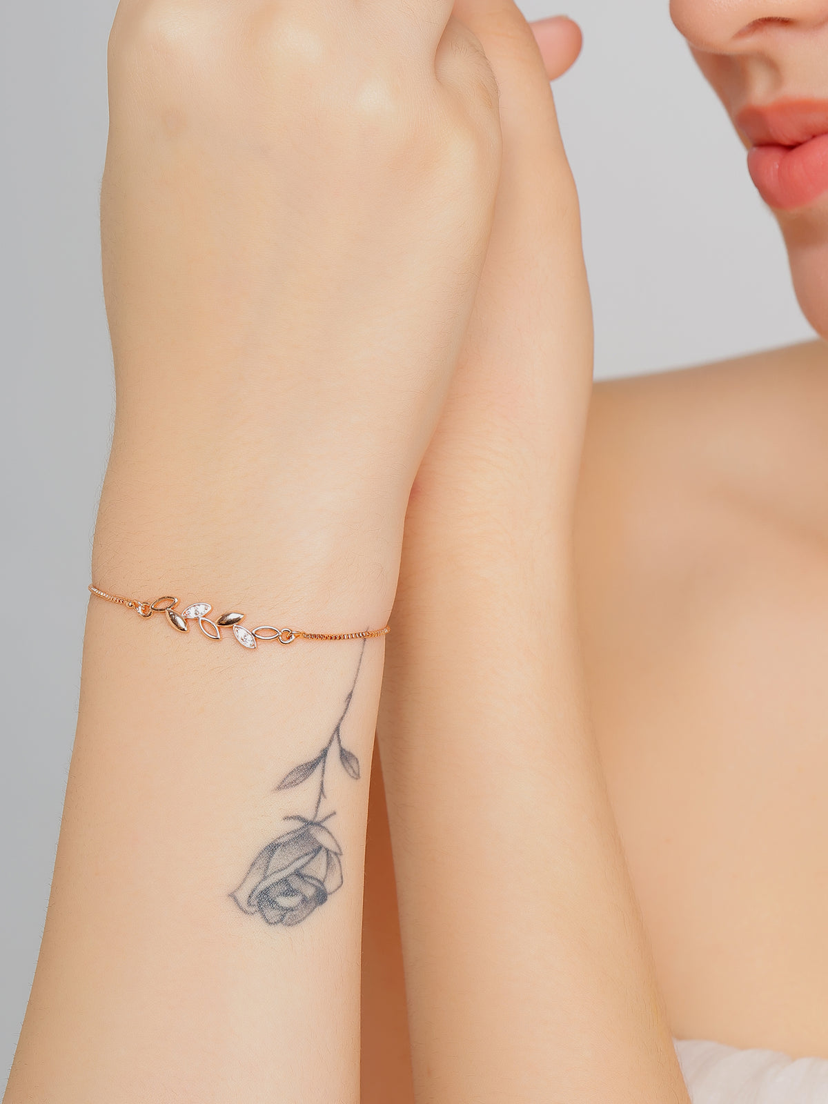 Rose Gold Leaf Bracelet With Drop Earrings For Women