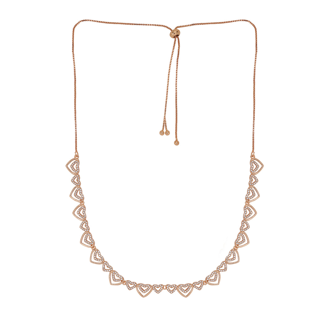 Rose Gold Plated AD Stone Necklace And Pair Of Earrings for Women | Special Occasions, Wedding, Engagement, Dating | Anti Tarnish | Gift for Her | Long Lasting Shine