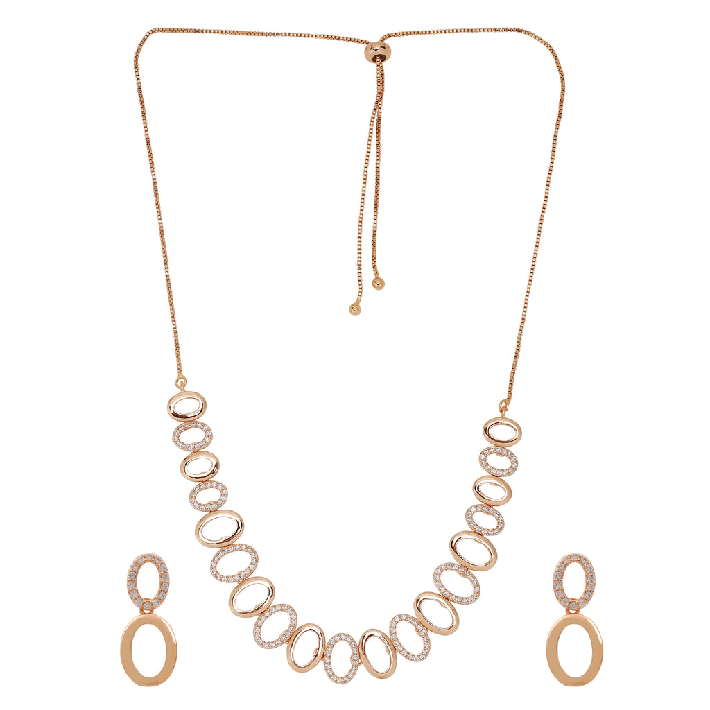 Rose Gold Sleek Oval Statement Necklace Set