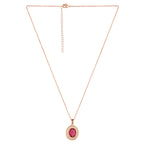Rose Gold Plated Ruby Red Oval Pendant Necklace and Earring Set for Women and Girls