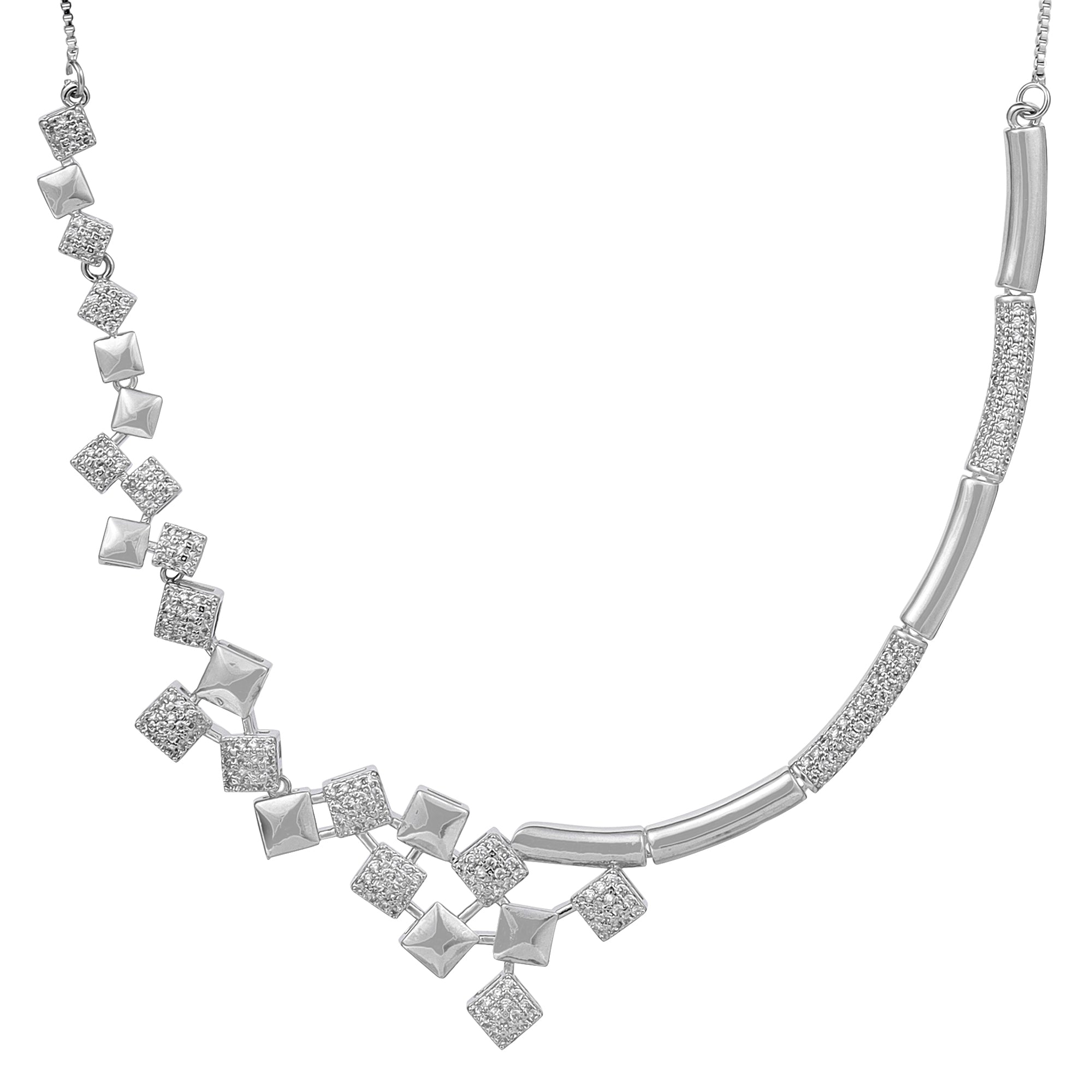Silver-Plated cubic necklace Set with Earrings| with American diamond | for women & girl