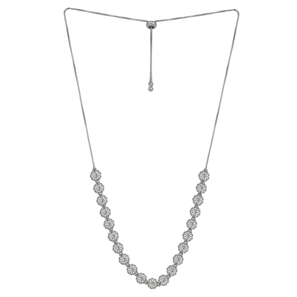 Silver Plated American Diamond Stone Studded | Anti Tarnish Jewellery Set for Women and Girls | Matching Earrings | Perfect for Weddings and Special Occasions