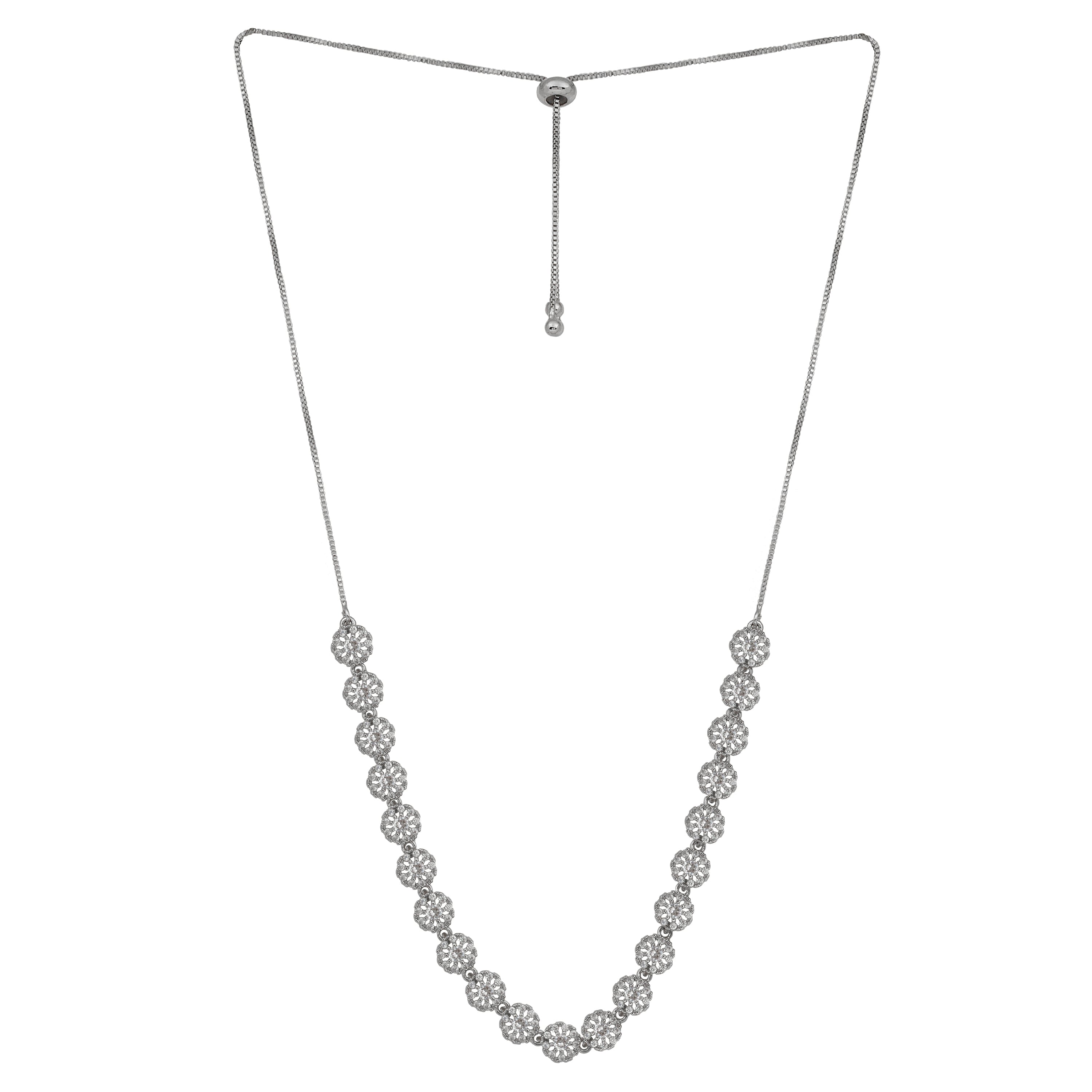 Silver Plated American Diamond Stone Studded | Anti Tarnish Jewellery Set for Women and Girls | Matching Earrings | Perfect for Weddings and Special Occasions