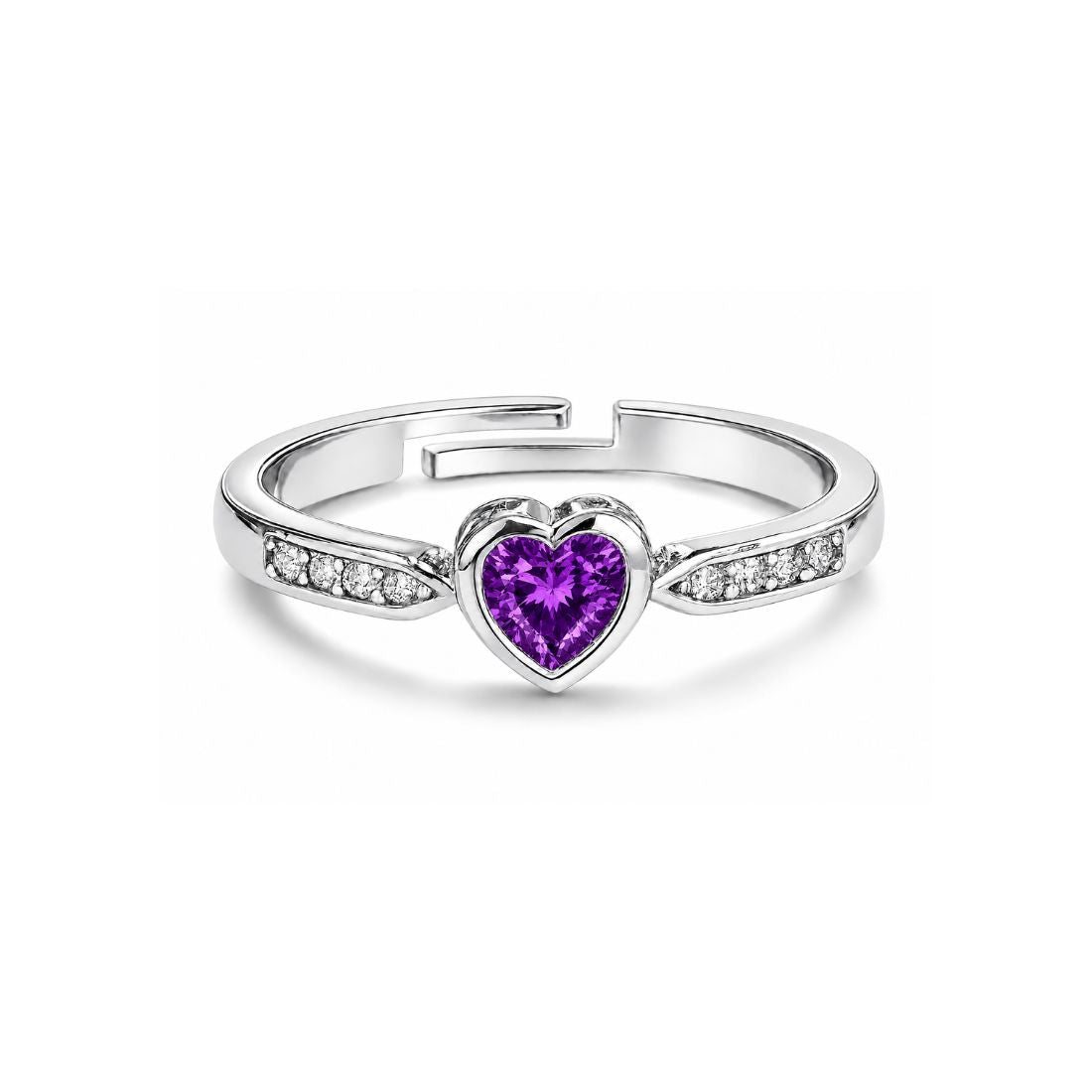 Silver Heart Purple Stone Finger Ring