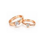 Rose Gold Couple Rings Set for Men & Women | Matching Heart & Solitaire