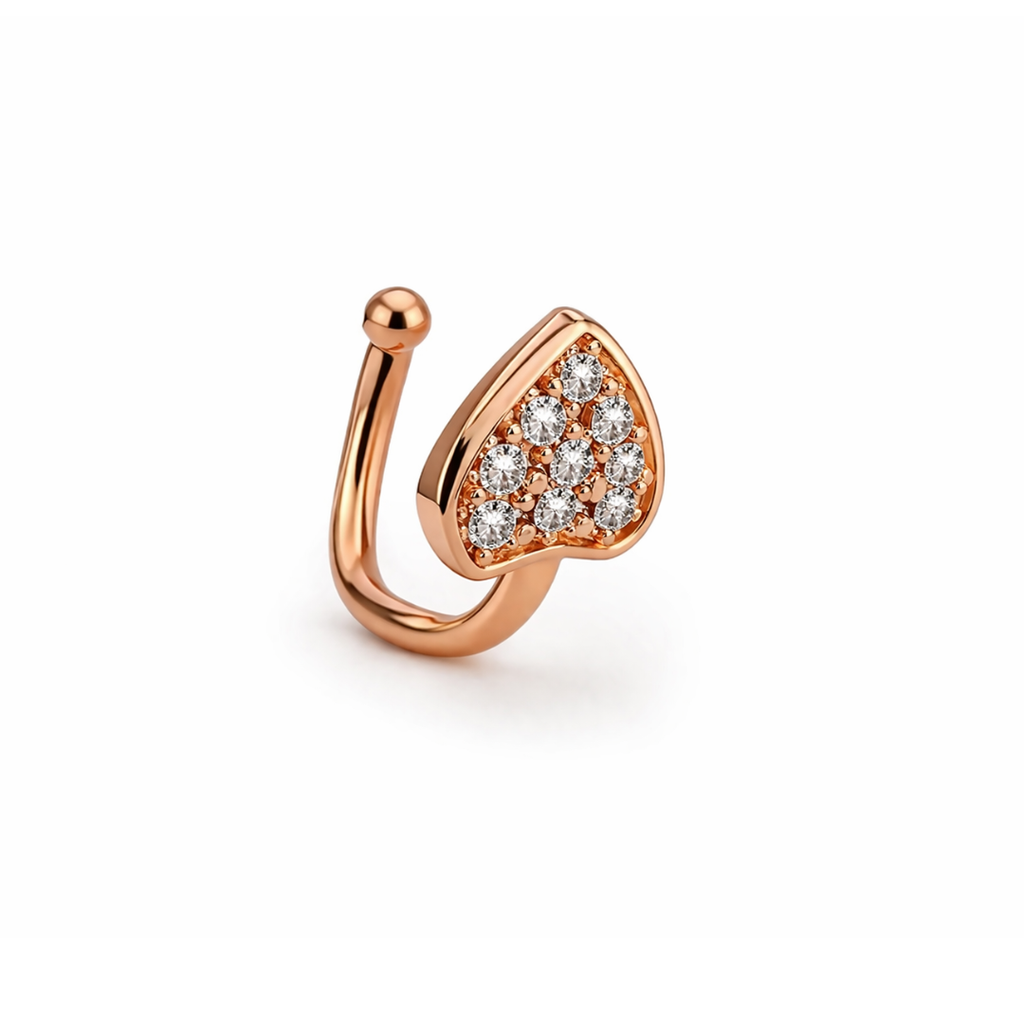 Rose Gold Heart Non Piercing Nose Pin