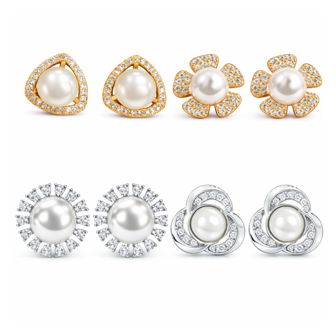 NIlu's Collection Rose Gold And Silver Plated Earrings Set For Women And Girls