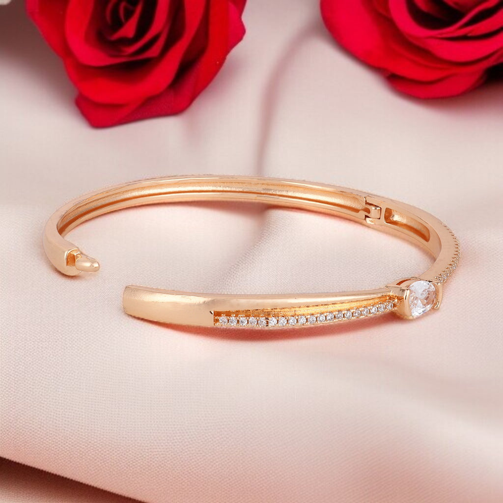 Rose Gold-Plated Kada with Centerpiece Stone Elegant Designer kada Bracelet for Women| Sleek Finish |Office Wear |  Minimalist Appeal