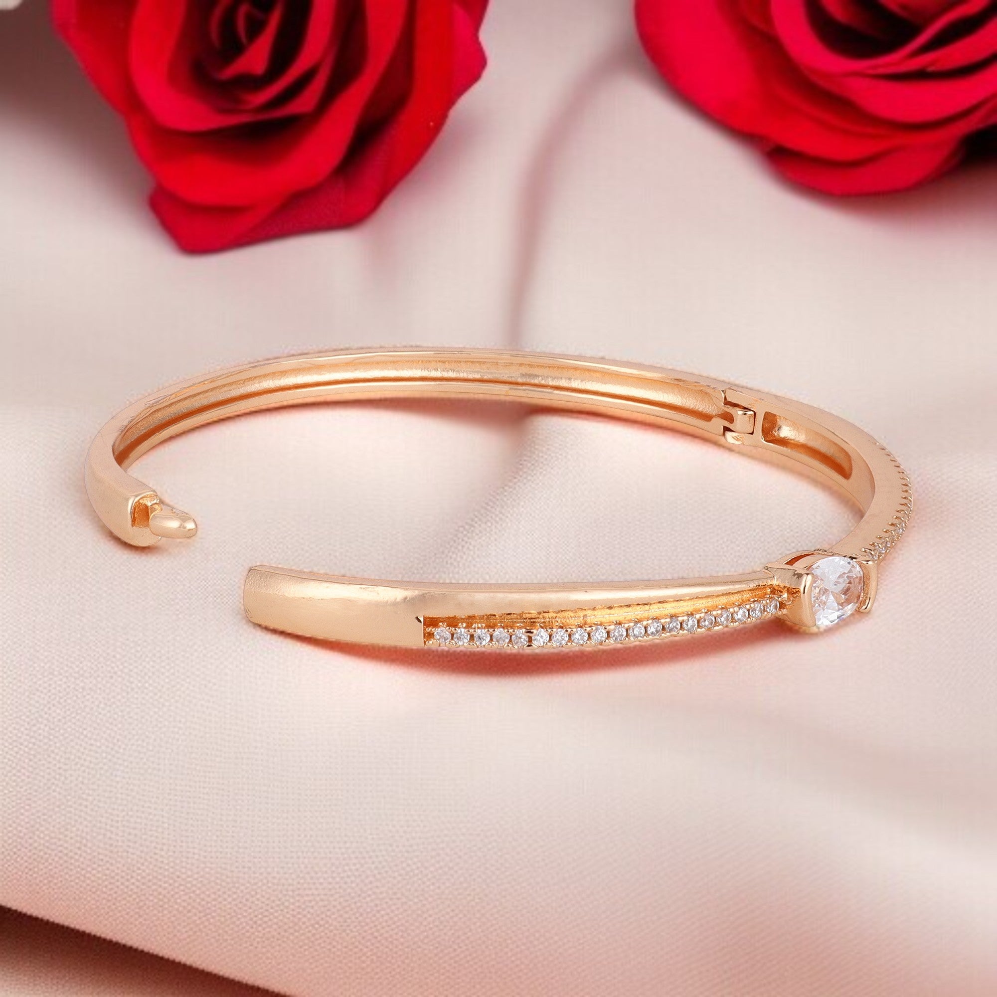 Rose Gold-Plated Kada with Centerpiece Stone Elegant Designer kada Bracelet for Women| Sleek Finish |Office Wear |  Minimalist Appeal