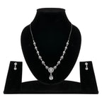 Stylish Silver Plated American Diamond Chain Pendent Necklace & Earrings Set for Women & Girls, Luxury AD Pendant Gift Set for Women, Girls