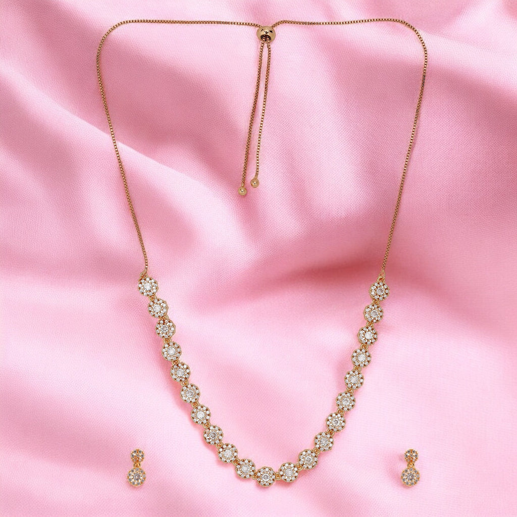 Rose Gold Plated AD Stone Necklace And Pair Of Earrings Jewelry Set for Women | Special Occasions, Wedding, Engagement, Dating | Anti Tarnish | Gift for Her