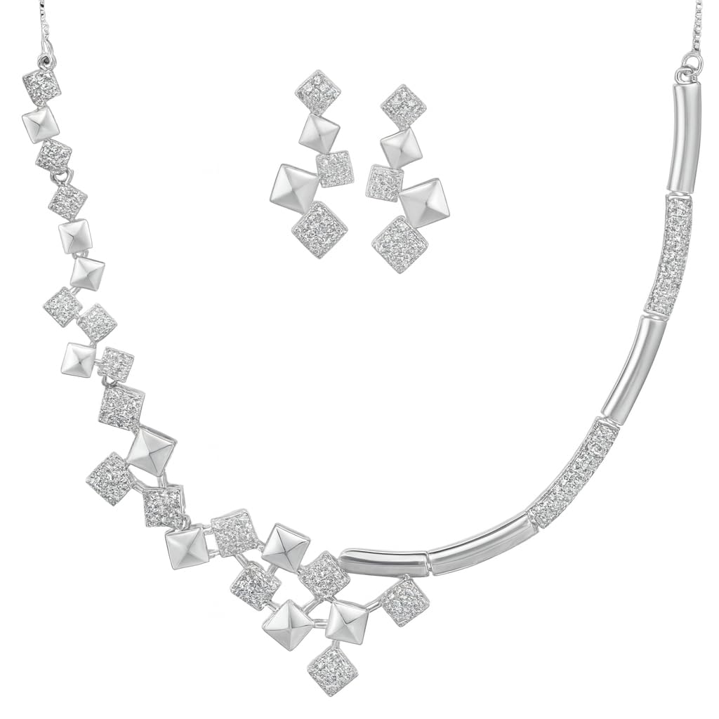 Rose Gold Plated Cubic Necklace Set with Earrings | American Diamond for Women & Girl | Gift For her
