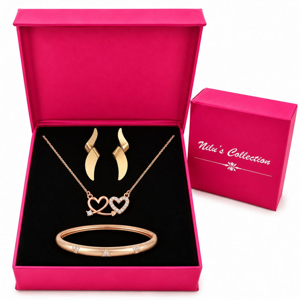 Rose Gold Heart Jewellery Gift Set For Women