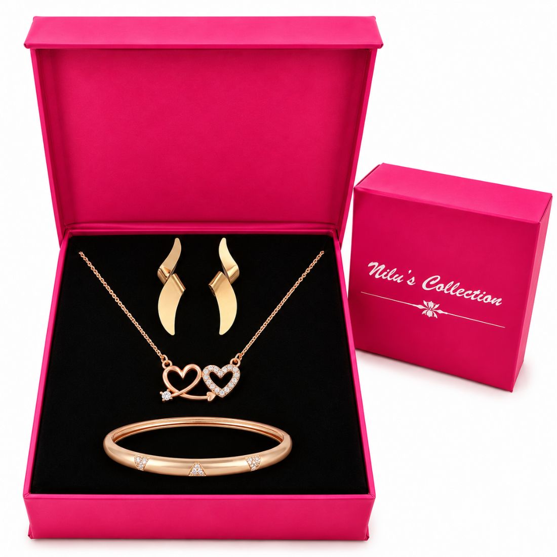 Rose Gold Heart Jewellery Gift Set For Women
