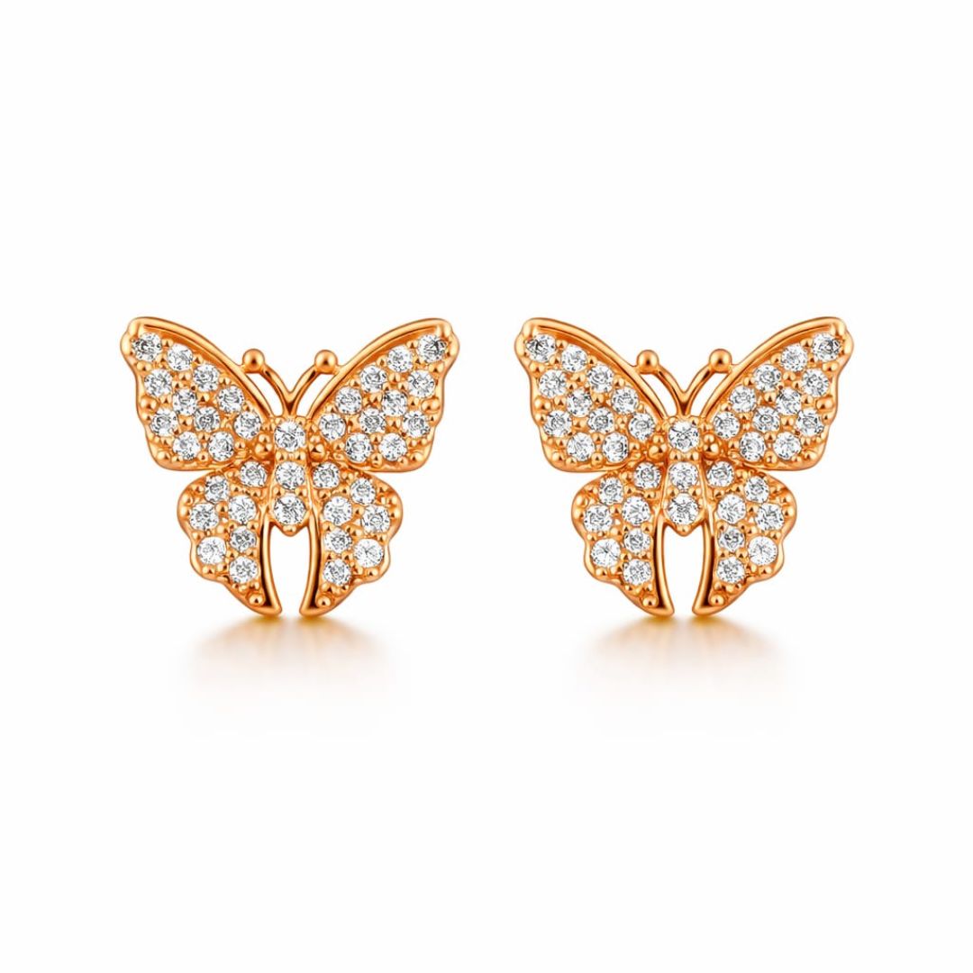Rose Gold Butterfly Stud Earrings