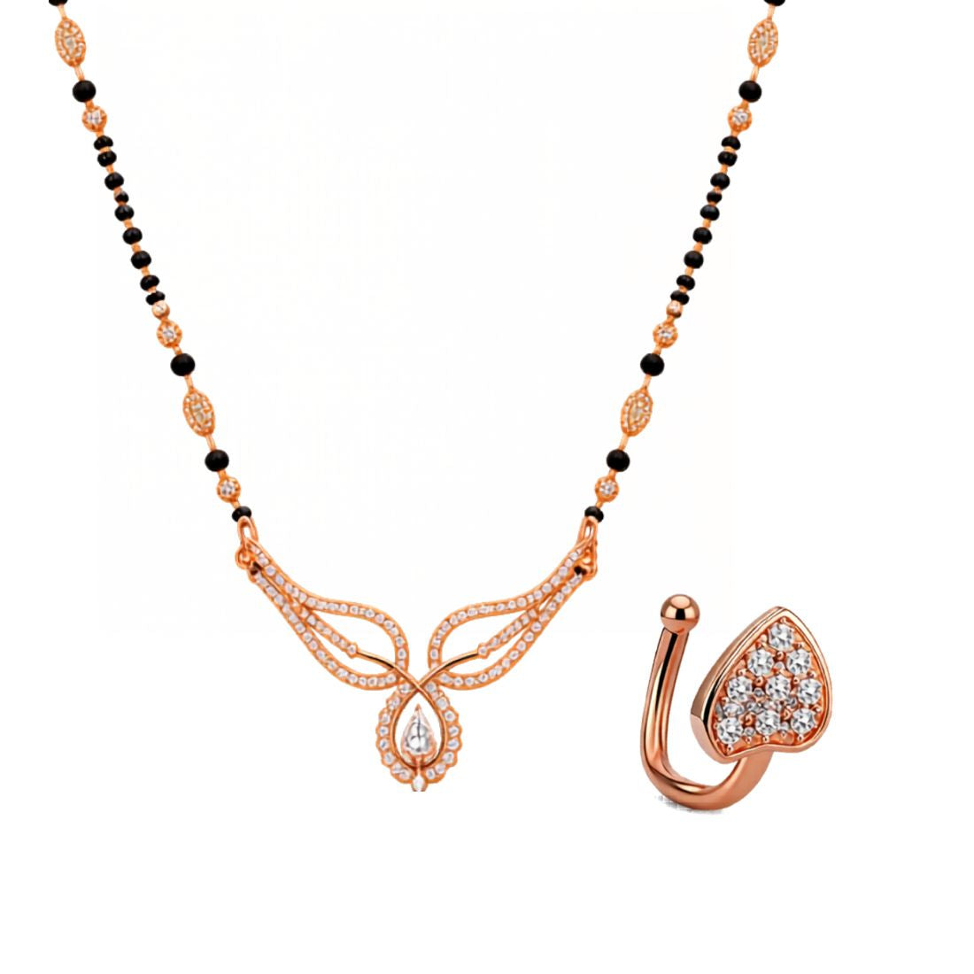 Rose Gold Mangalsutra with Nose Pin