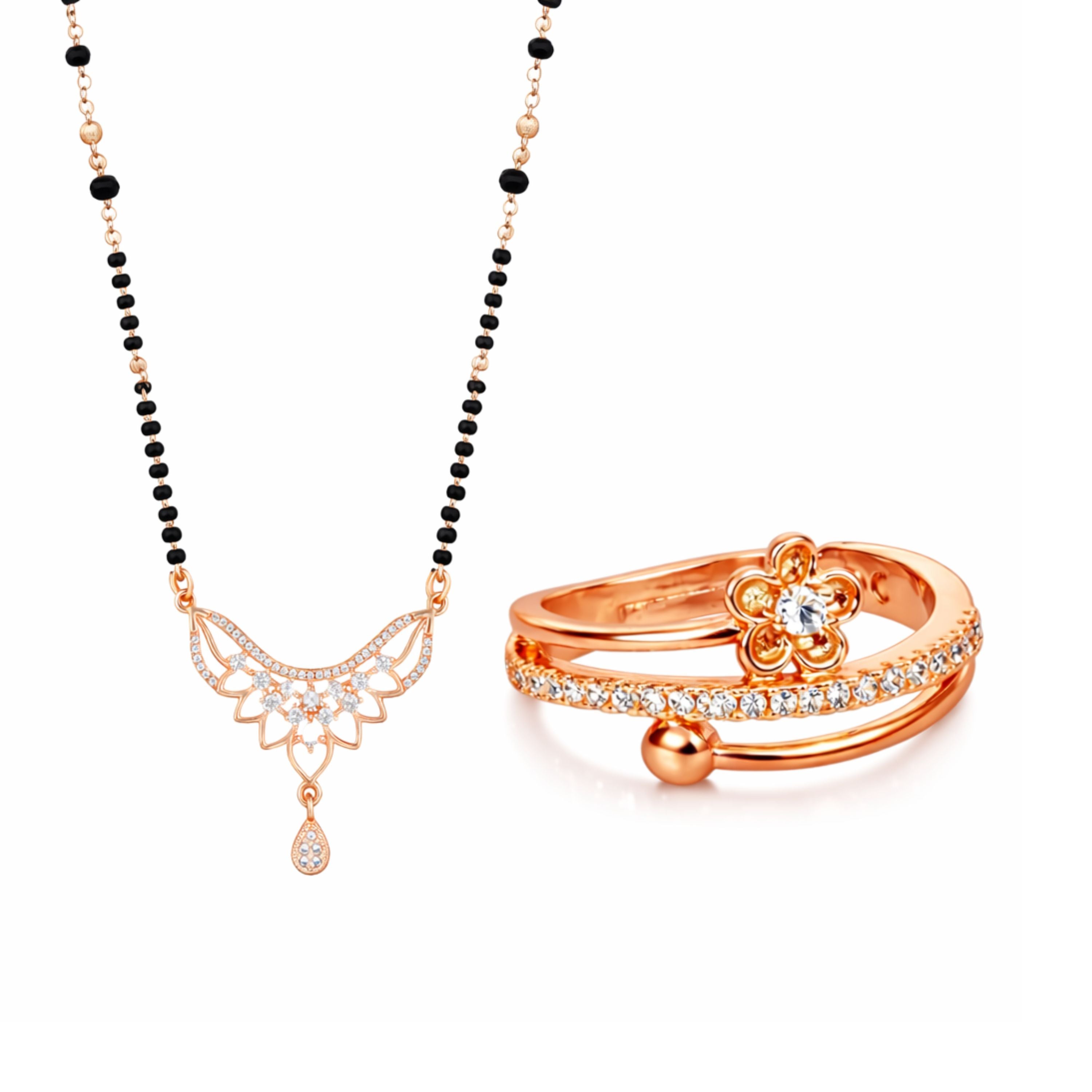Rose Gold Floral Mangalsutra & Ring Set