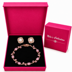 Rose Gold Tulip Bracelet & Pearl Stud Earrings Gift Set For Women