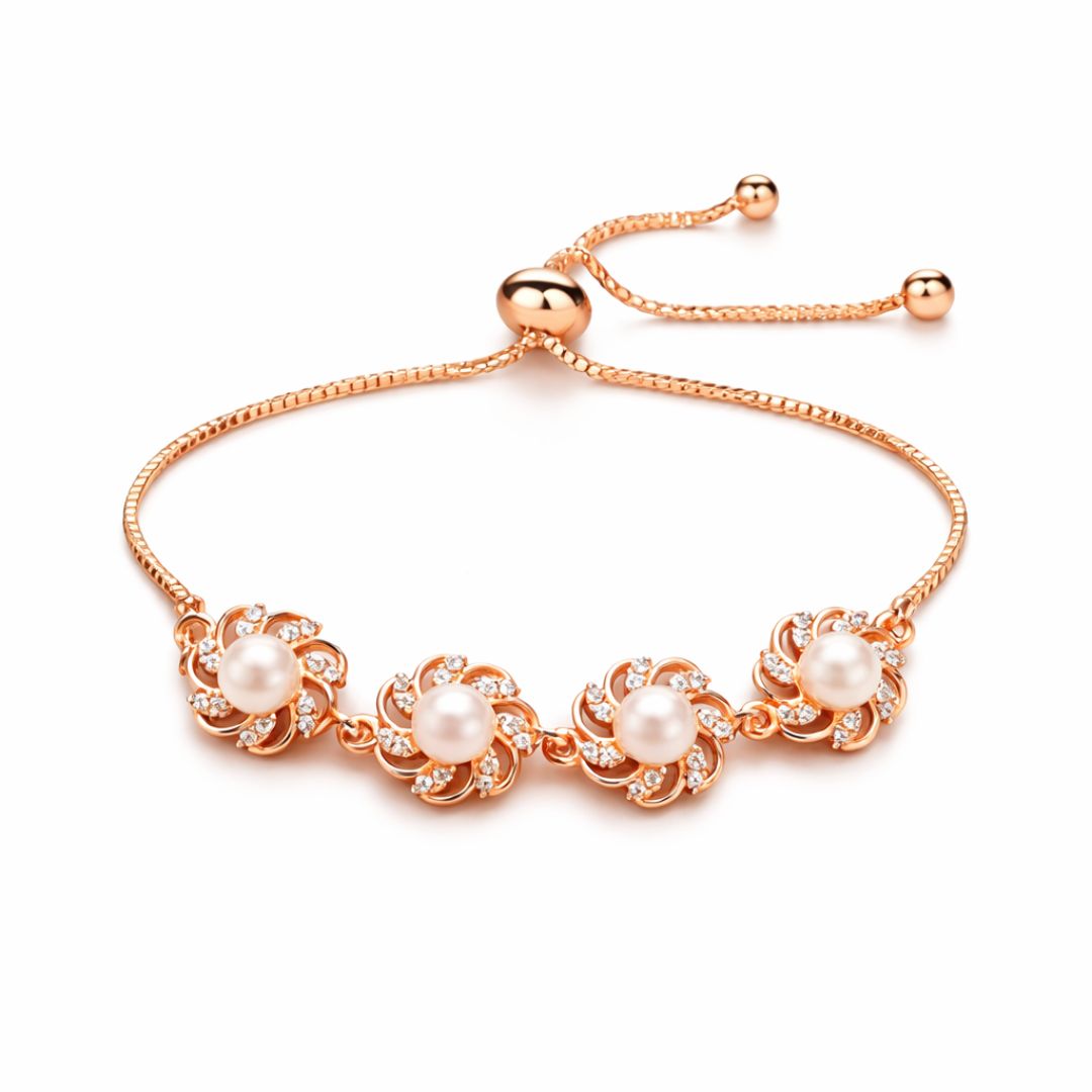Rose Gold Floral Pearl Bracelet