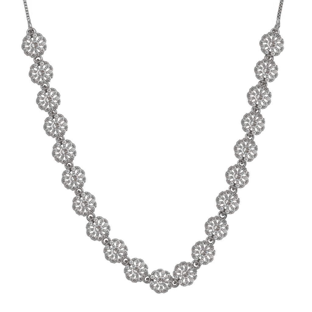 Silver Plated American Diamond Stone Studded | Anti Tarnish Jewellery Set for Women and Girls | Matching Earrings | Perfect for Weddings and Special Occasions