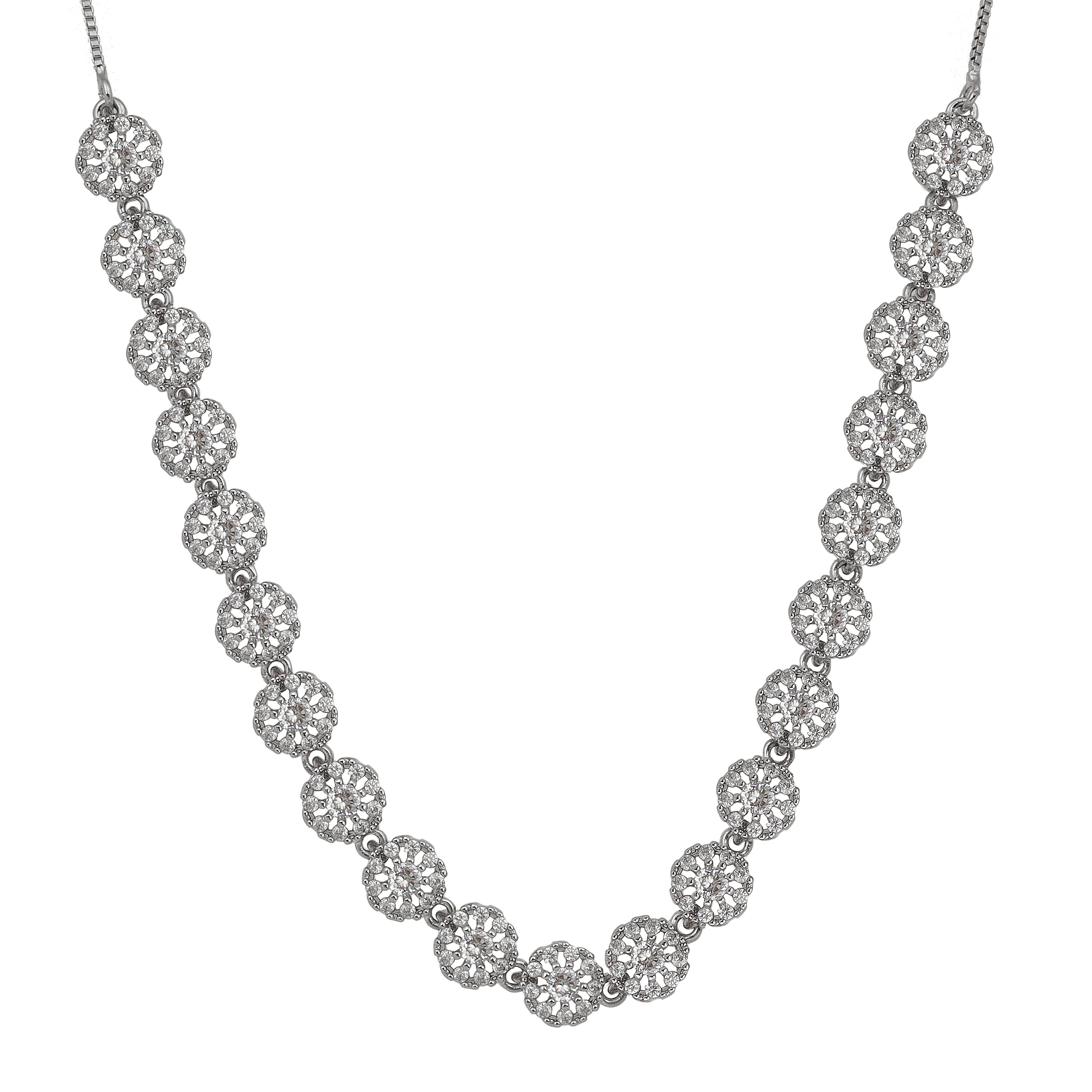 Silver Plated American Diamond Stone Studded | Anti Tarnish Jewellery Set for Women and Girls | Matching Earrings | Perfect for Weddings and Special Occasions