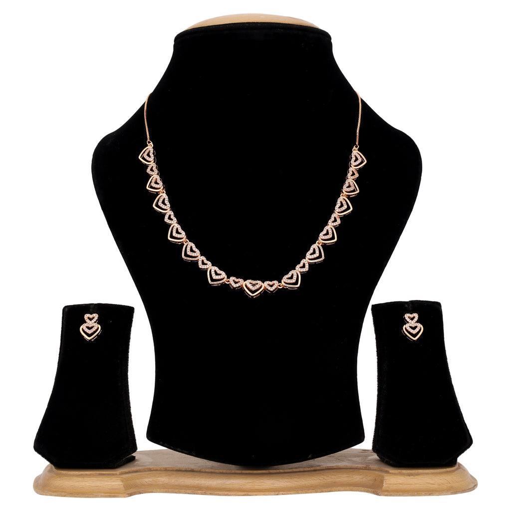 Rose Gold Plated AD Stone Necklace And Pair Of Earrings for Women | Special Occasions, Wedding, Engagement, Dating | Anti Tarnish | Gift for Her | Long Lasting Shine