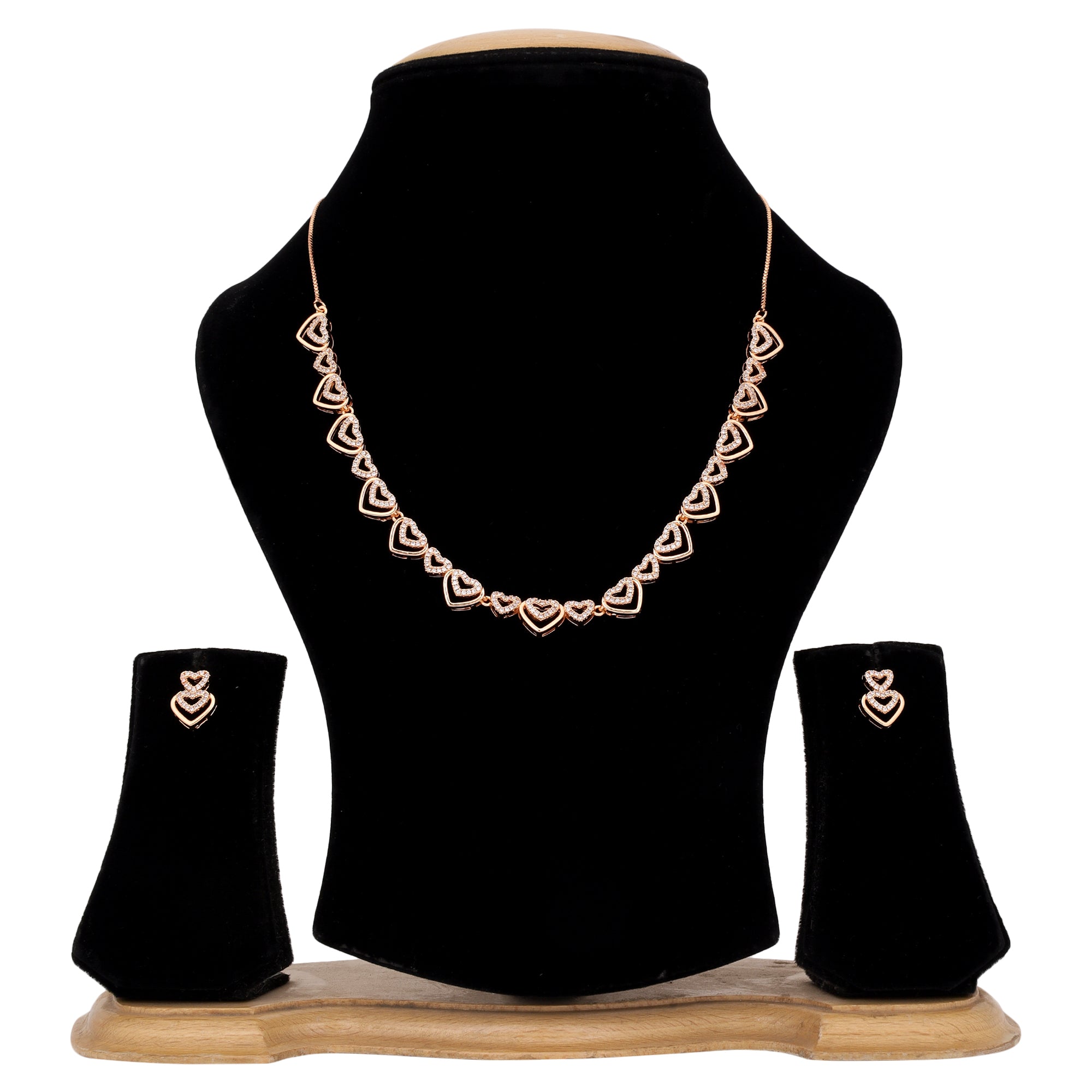 Rose Gold Plated AD Stone Necklace And Pair Of Earrings for Women | Special Occasions, Wedding, Engagement, Dating | Anti Tarnish | Gift for Her | Long Lasting Shine