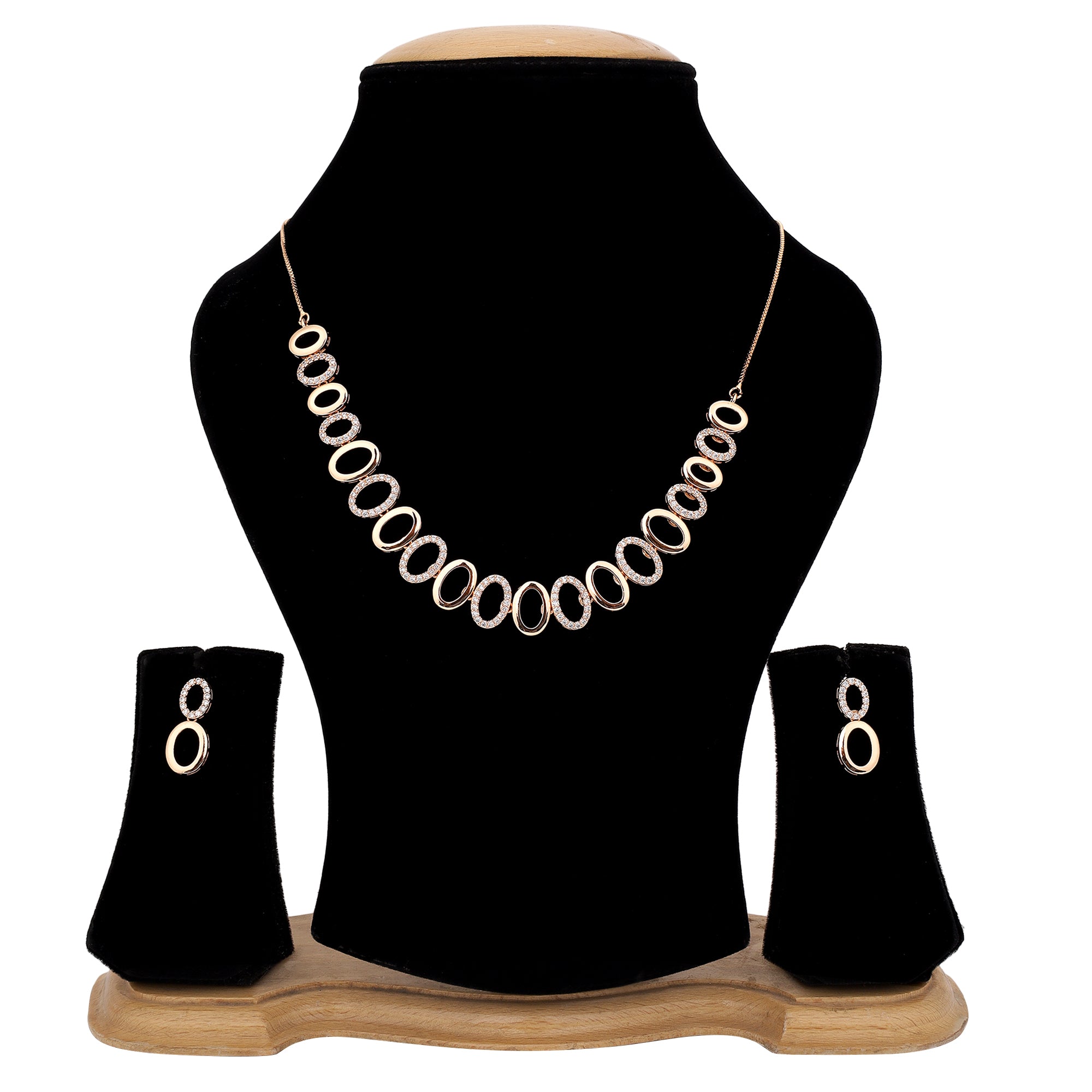 Rose Gold Plated AD Stone Necklace And Pair Of Earrings for Women | Special Ocassion, Wedding, Dating | Anti Tarnish | Anti Allergy | Necklace and Earring Set | Gift for Her