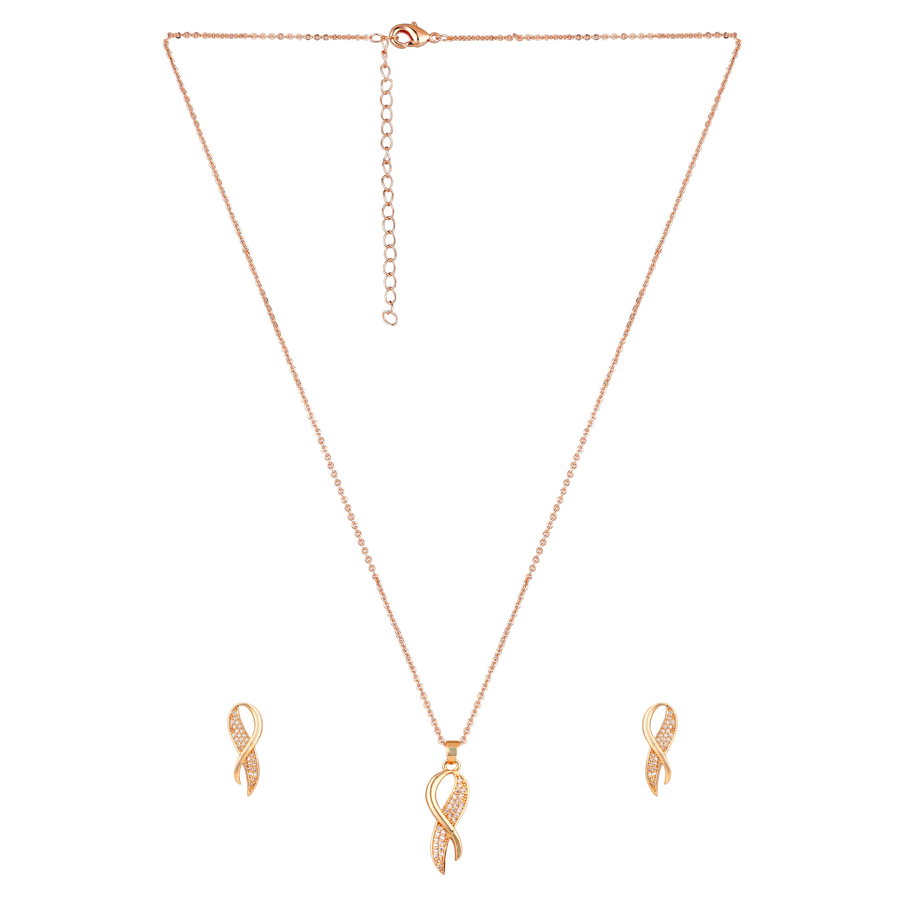 Rose Gold Plated Twist Pendant Necklace and Earrings Set for Women & Girls