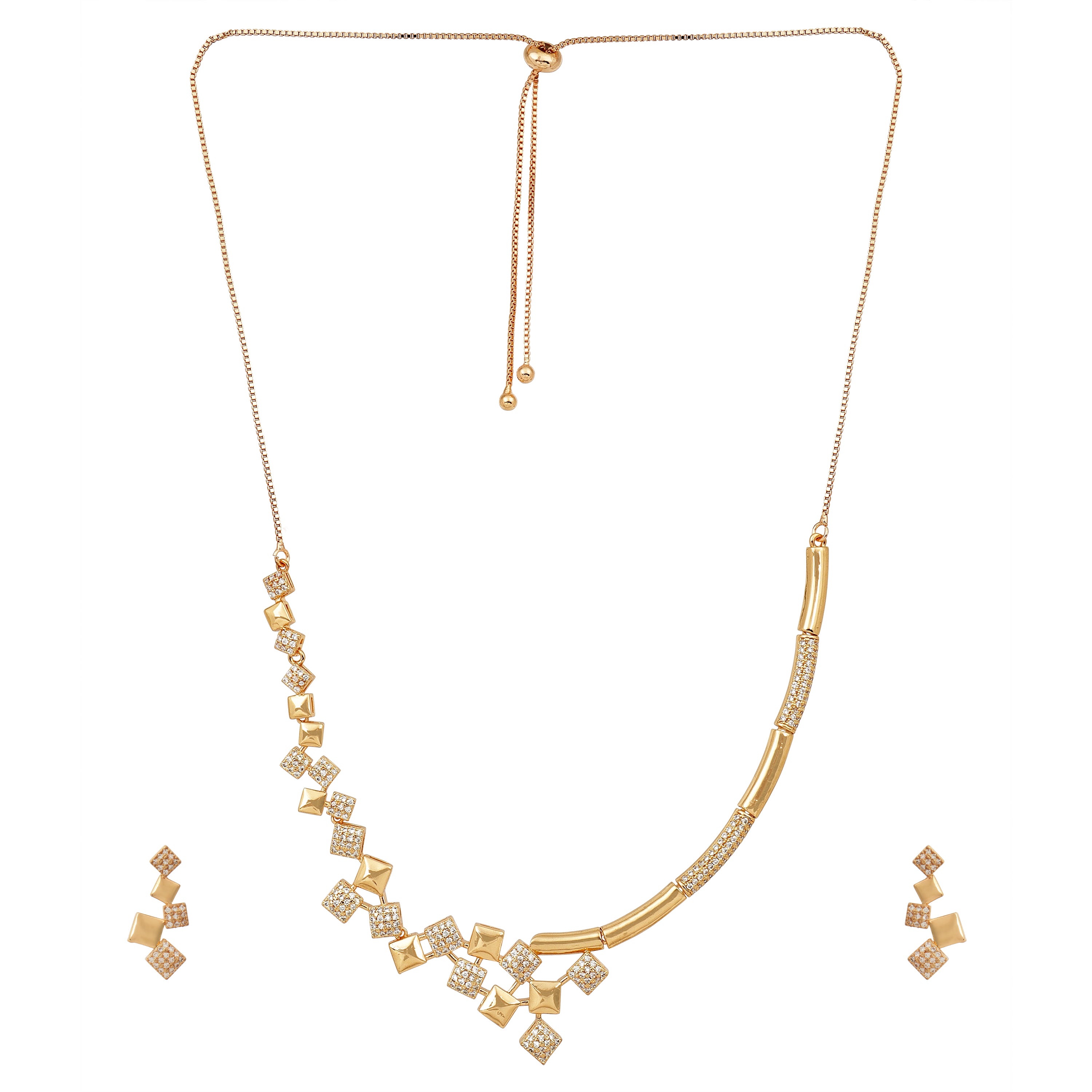 Rose Gold Plated Cubic Necklace Set with Earrings | American Diamond for Women & Girl | Gift For her