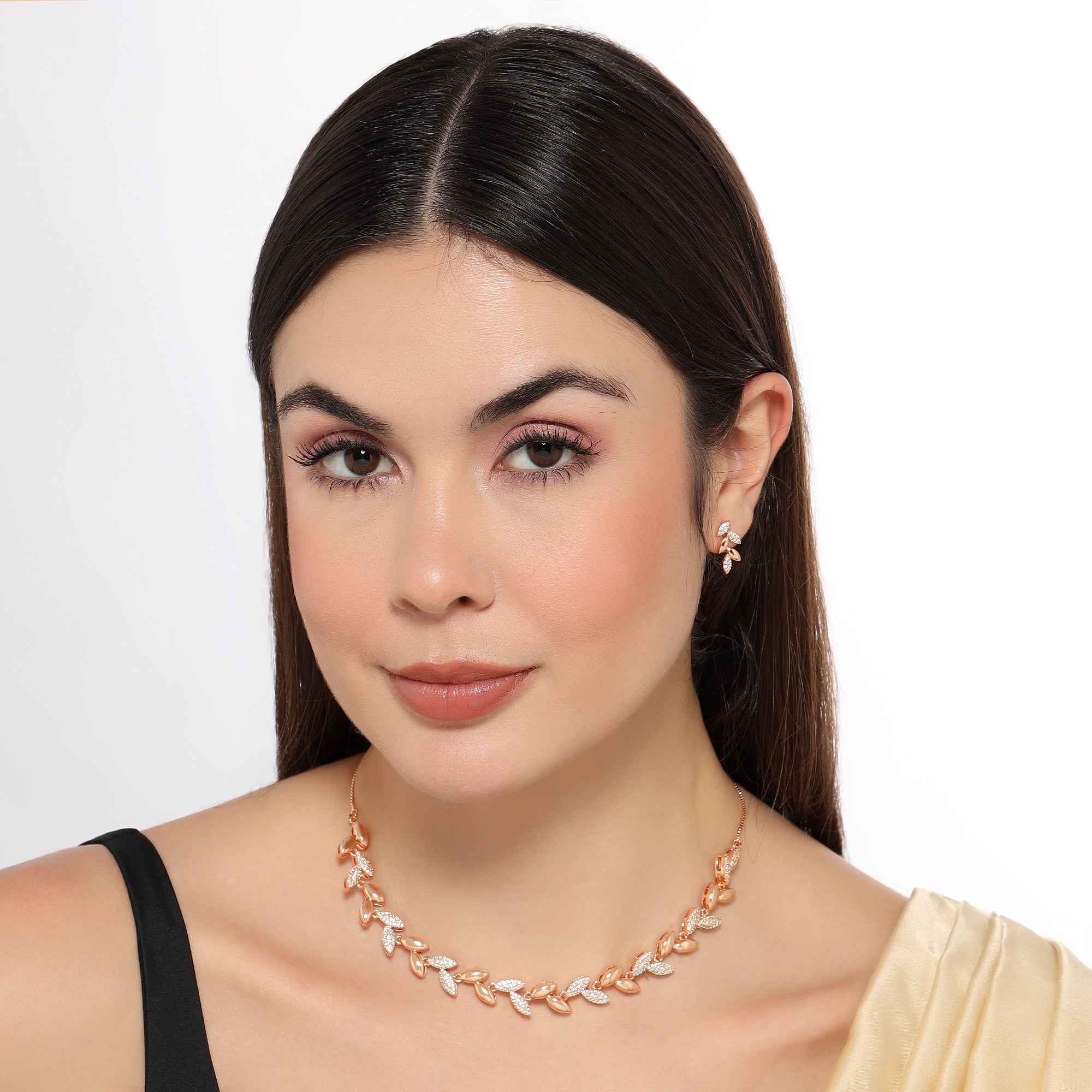 Rose Gold Plated Leaf Design Necklace Set