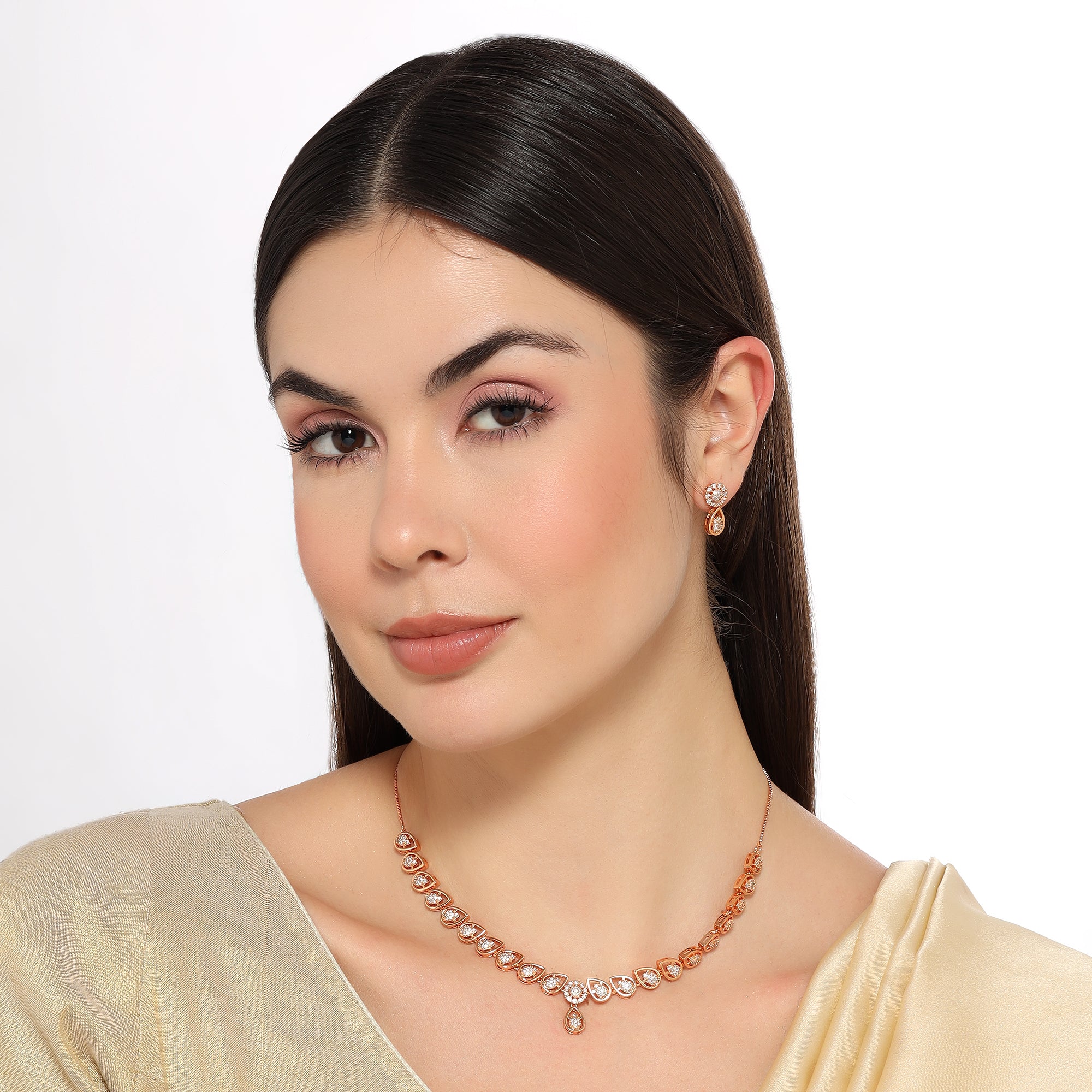 Rose Gold Plated Necklace With Matching Earrings