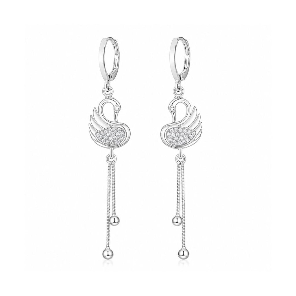 Silver Swan Dangle Earrings For Women