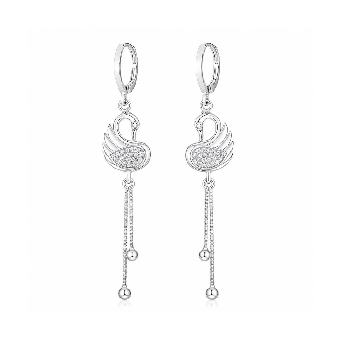 Silver Swan Dangle Earrings For Women
