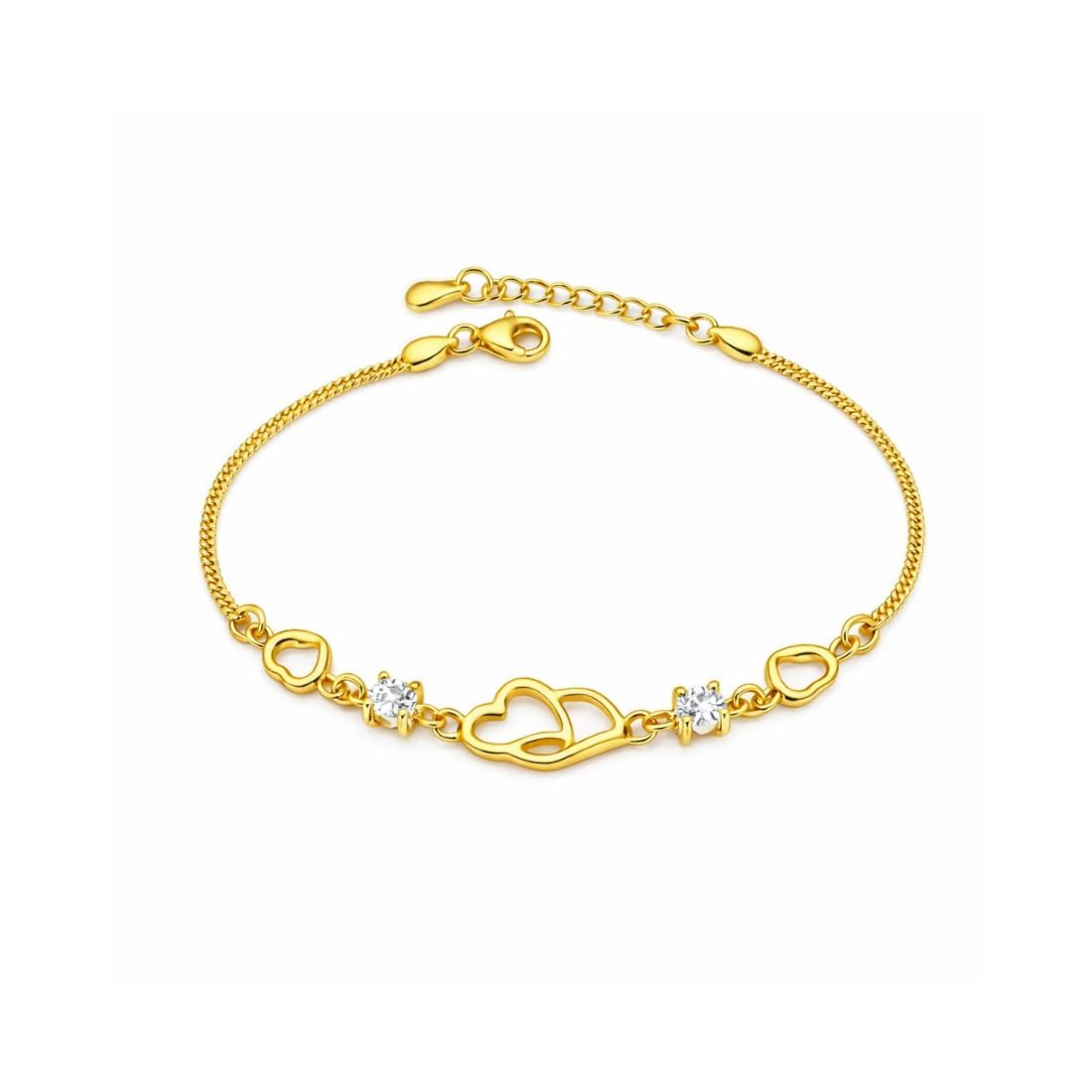 Double Heart Shape Gold Plated CZ Crystal Bracelet, Gift for Loved One, Valentine's Day Gift