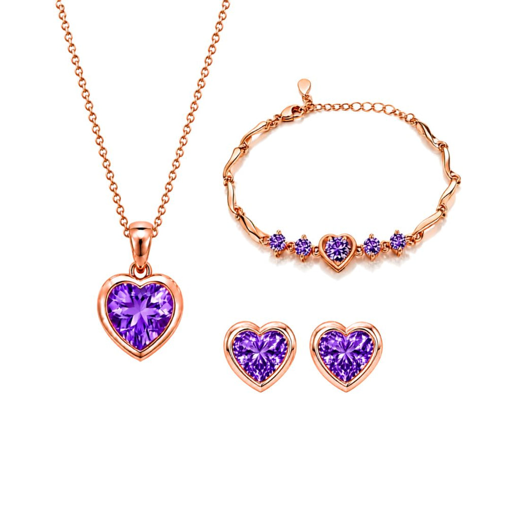 Rose Gold Purple Heart Jewelry Set