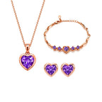 Rose Gold Purple Heart Jewelry Set