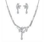 Silver Plated Floral Necklace With Earrings For Women