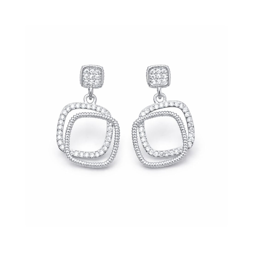 Silver Plated Square Design Drop Earrings