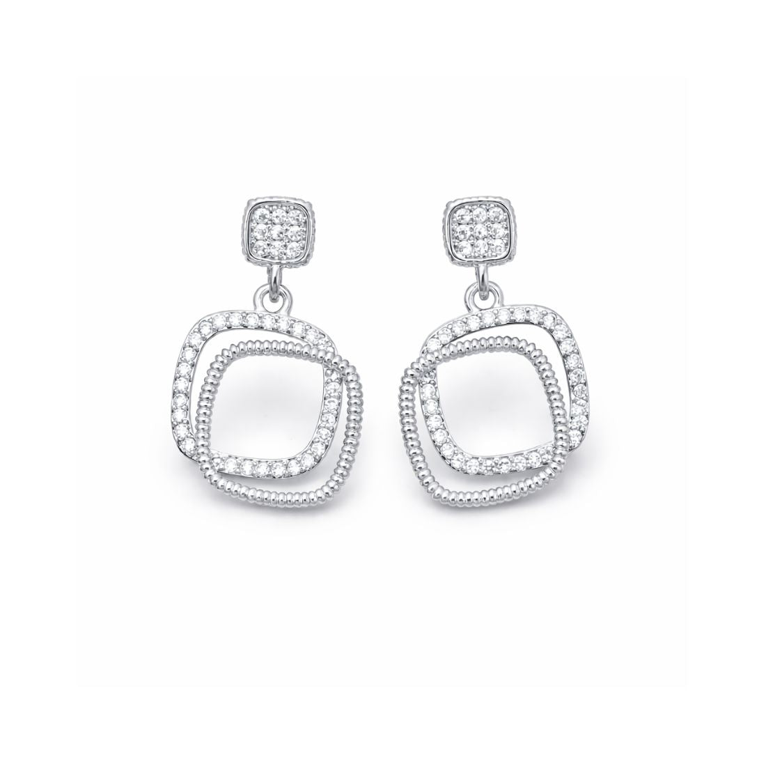Silver Plated Square Design Drop Earrings
