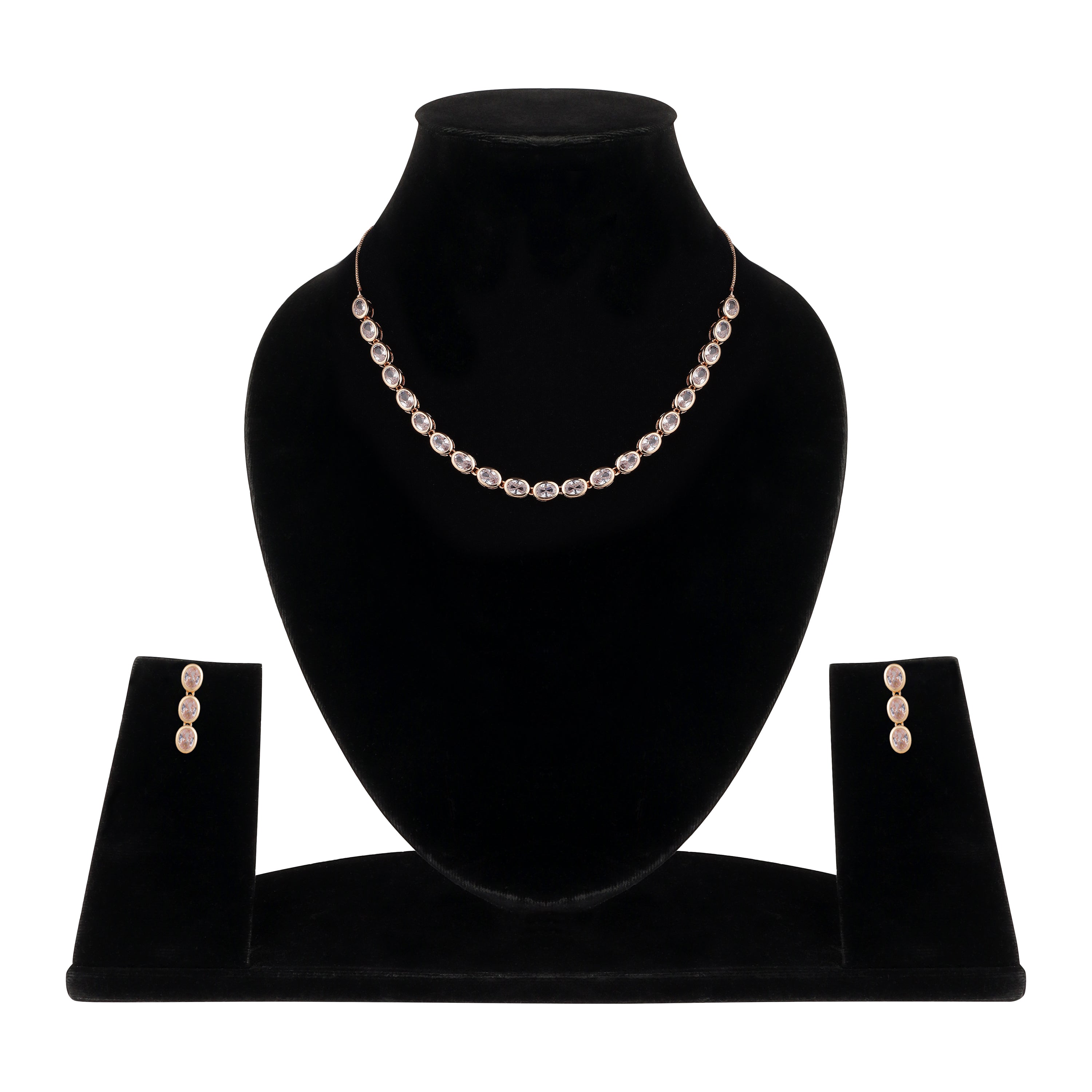 Nilu’s Collection Rose Gold Plated Necklace Set with Matching Earrings | Adjustable Chain | Premium AD Stone Jewelry for Women and Girls